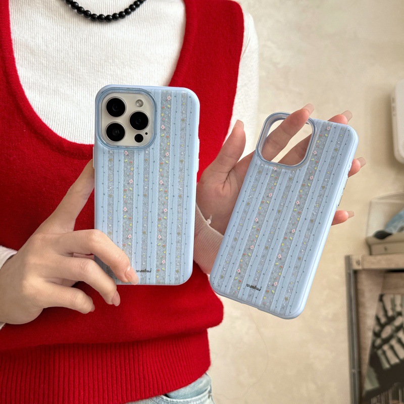 Funda para teléfono móvil iphone16ProMax/15 con rayas de brillo ins coreanos 14 Apple 13 estéreo 16