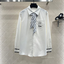 丝巾装饰翻领长袖衬衫 气质优雅风时尚百搭中长款衬衣秋 CC82207