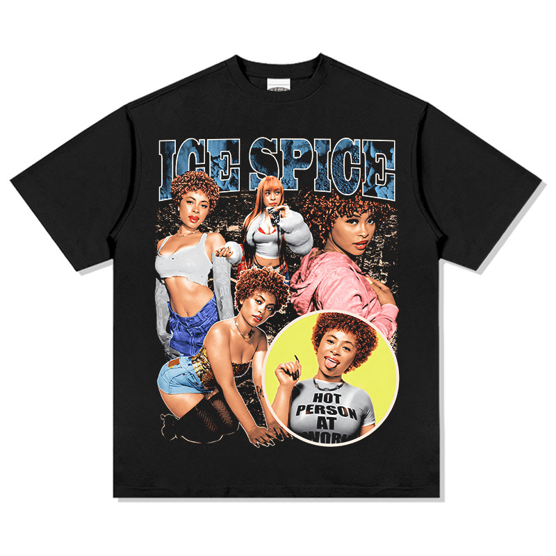 Spicer Hip Hop American Street Tide Impresión Retro Hecha Viejo Lavado Suelto Mangas Corta