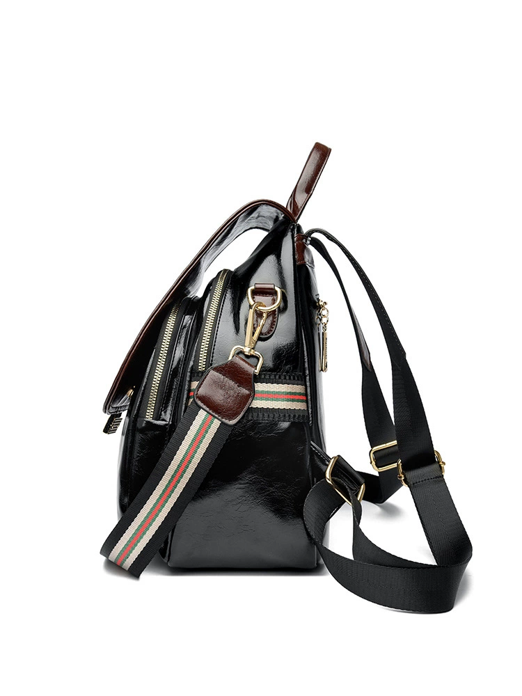 Meifeng Backpack - Travel Shoulder Bag, Genuine Leather, Colors: Black Brown or Black with Yellow