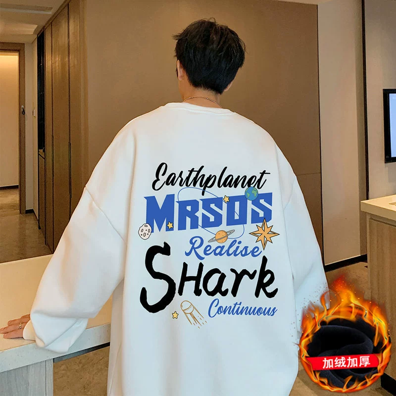 2024 бархатная толстовка без капюшона в гонконгском стиле для мужчин осенью и зимой с утолщенной внутренней одеждой для пар с заниженными плечами, тяжелая свободная модная марка