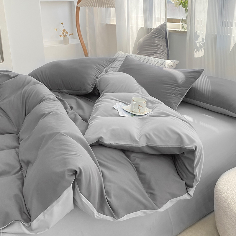 Washed Cotton Duvet Cover Set Simple Solid Colour Bedding Set_voghion.com