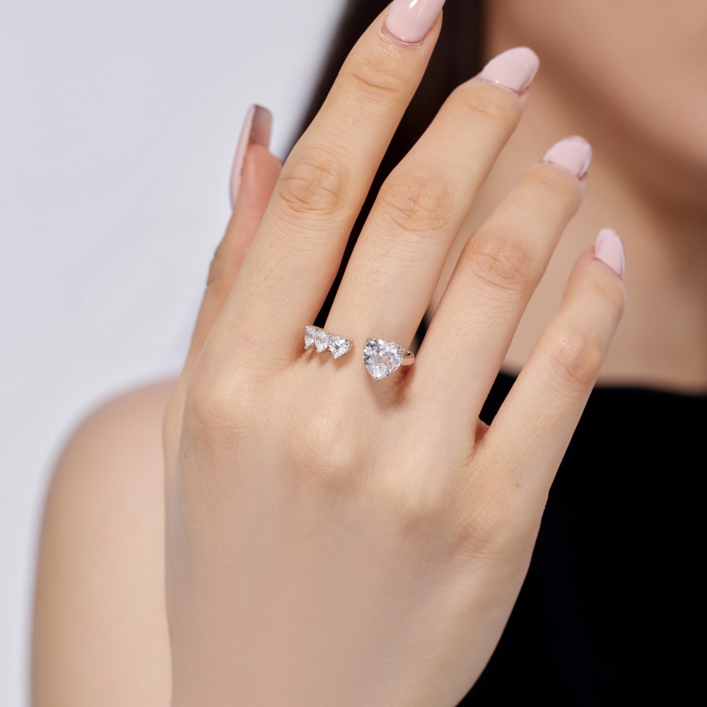 7g Weight Zircon Inlay Material Open Rings, Rings Classification 5, 9, Adjustable Ring Size 1 Piece Quantity Holiday, Daily Occasion 925 Sterling Silver Material Heart Shape Pattern Women's Gender Plating, Inlay Design Basic, Simple Style, Classic Style Style 925 Sterling Silver Zircon Heart Shape Open Rings Rings 2