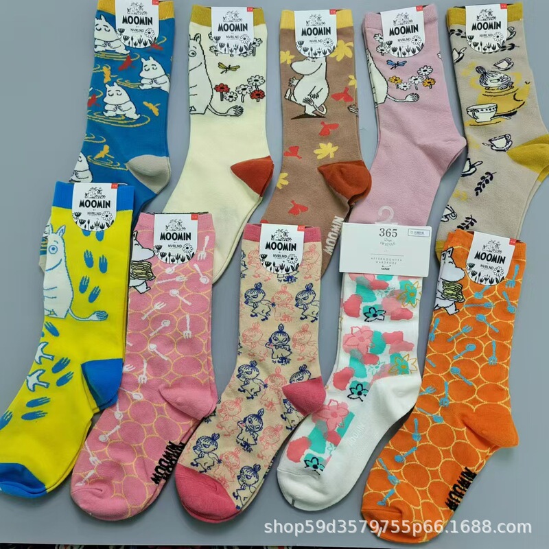 New Moomin Mid-Calf Women's Socks Casual Japanese Cartoon Cute Trendy Socks Fashion