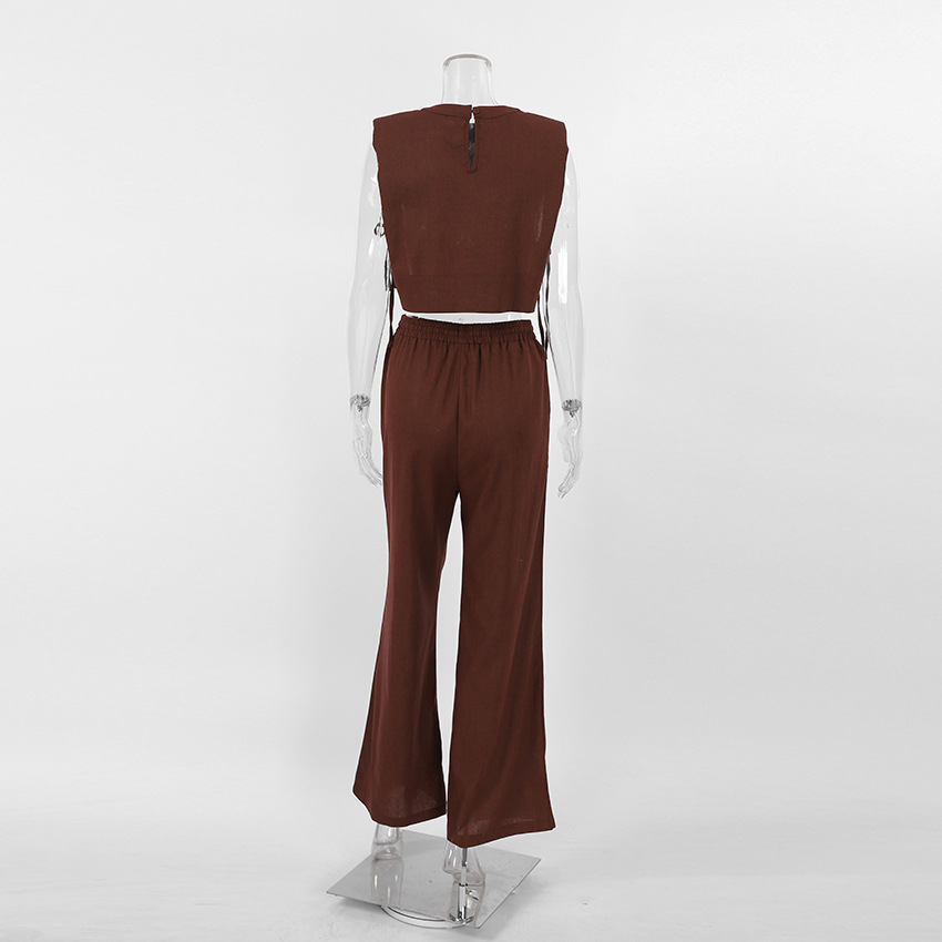 350g Weight Sleeveless Sleeve Length Polyester Fabric Type Pant Co-ord Set Sets Type 2 Pieces Set Quantity Holiday Occasion Round Neck Neckline Comfort Function Regular Fit Fit Type Solid Color Pattern Summer Season Women's Gender Streetwear Style Holiday Women's Streetwear Solid Color Polyester Pant Co-ord Set Pants Sets 6