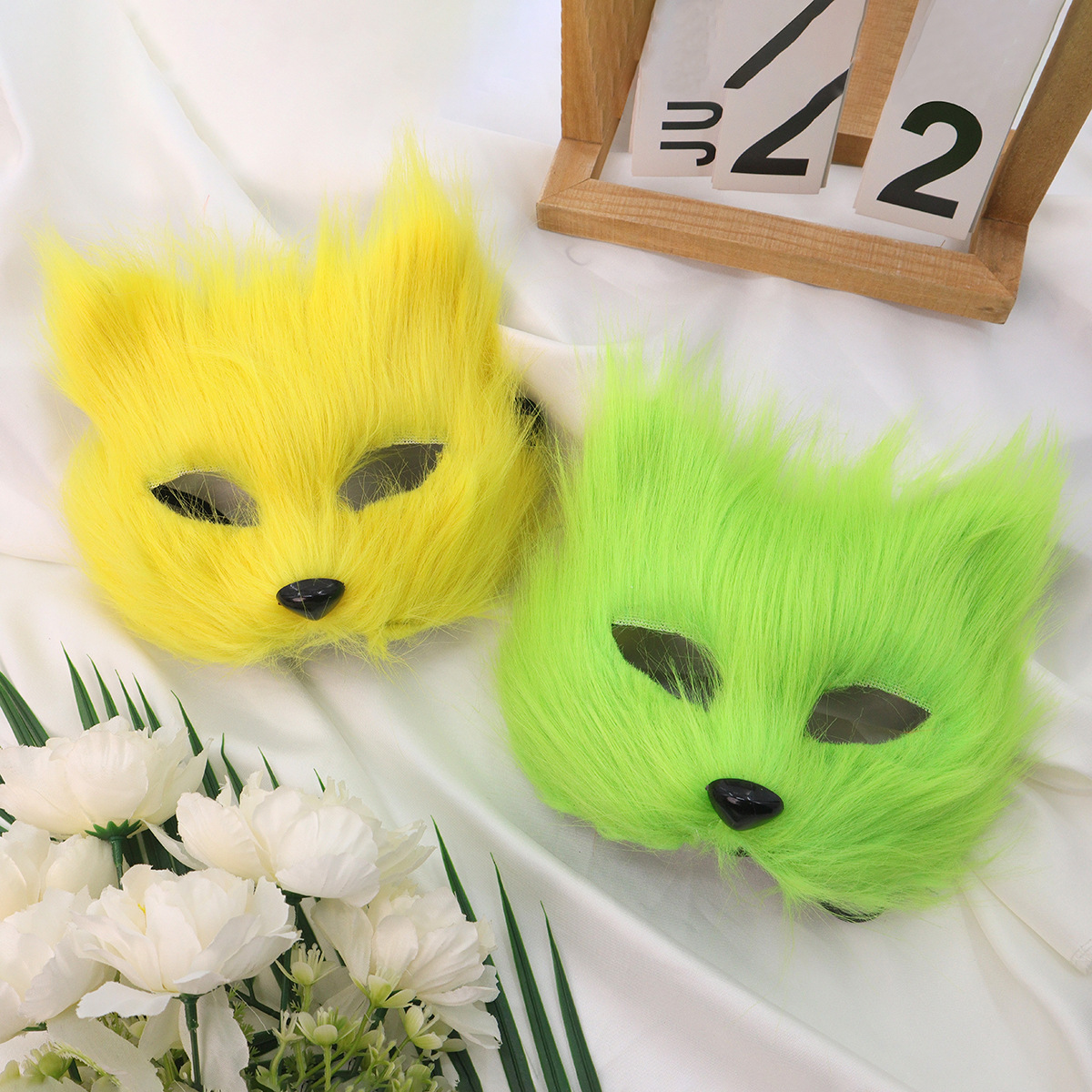 Halloween nuevo medio cara zorro máscara de peluche gato fuego props de fiesta maquillaje fábrica de ropa de baile al por mayor