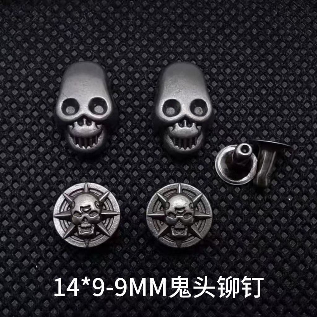 批发复古跨境朋克风骷髅头配饰 diy合金古银服装铆钉鬼头铆钉扣