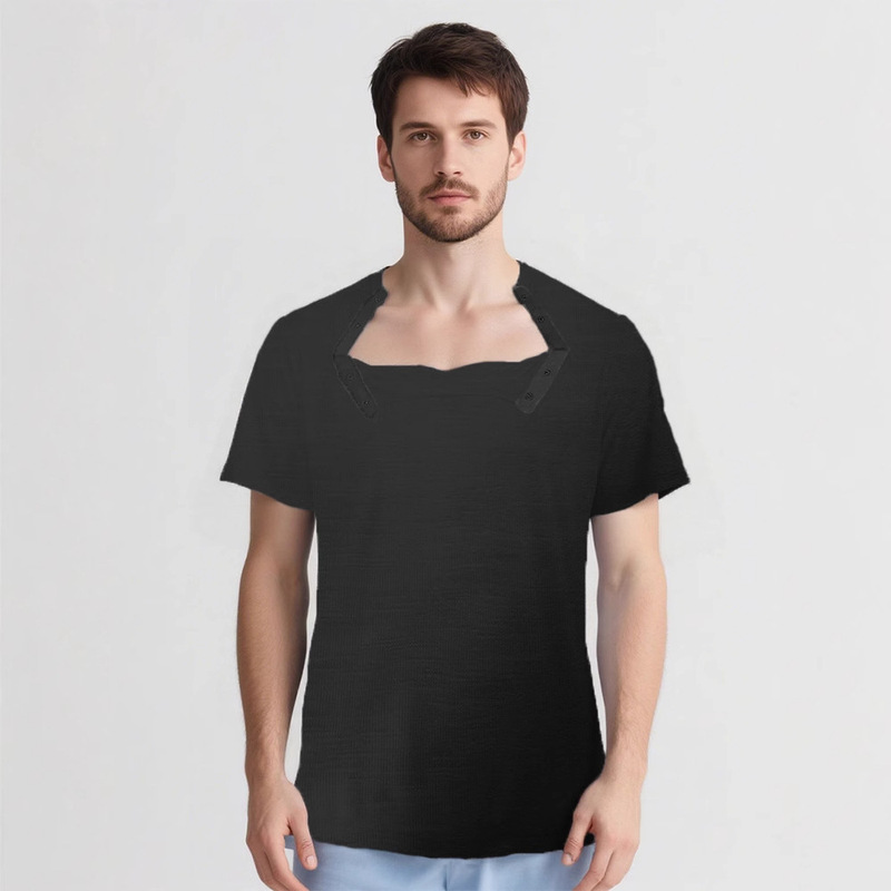 Deyeek Men's Post-Surgery Shirt with Tearable Short Sleeves, Full Side Snaps, Adaptive Chemotherapy Clothing Deyeek Men's Post-Surgery Shirt with Tearable Short Sleeves, Full Side Snaps, Adaptive Chemotherapy Clothing