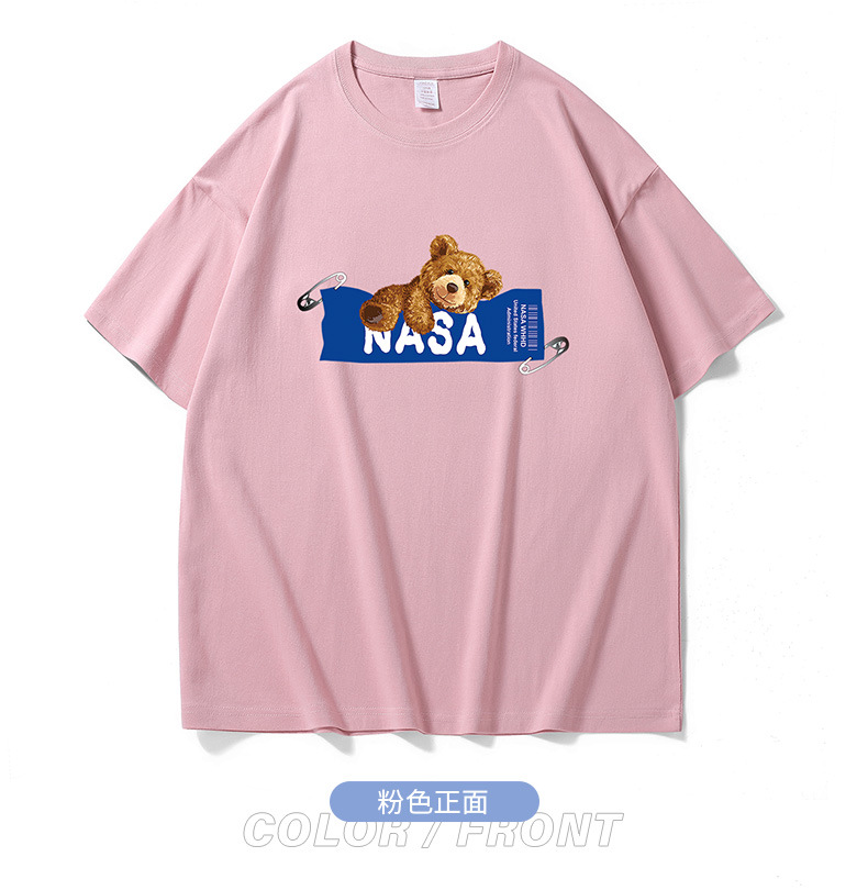 NASA联名短袖T恤男重磅落肩纯棉爆款小熊印花半袖女情侣体恤详情14