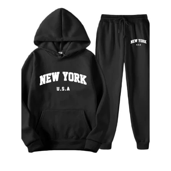 Cross-border winter fleece-lined and thickened men's casual hooded suit