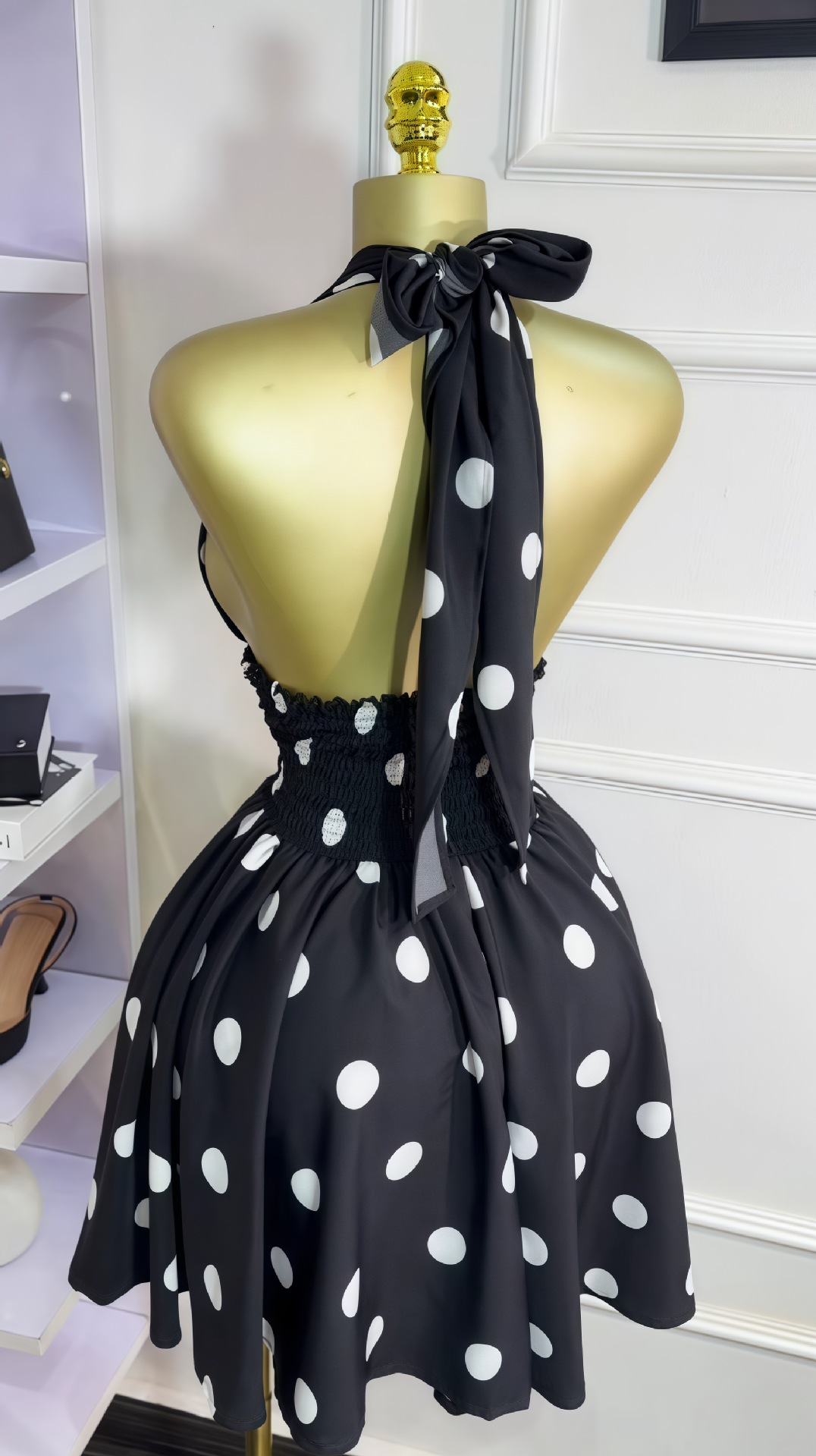 Women's Polka Dot Backless Wrap Dress – Sleeveless V-Neck Mini Dress With Adjustable Waist Tie (Summer Trend)_ecoleips.com