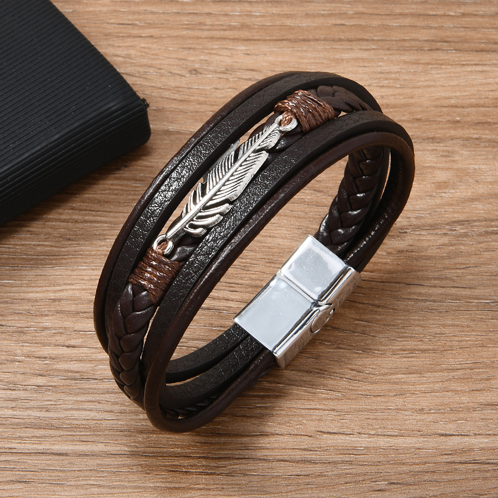 Men’s Braided Leather Bracelet Waterproof And Hypoallergenic_voghion.com