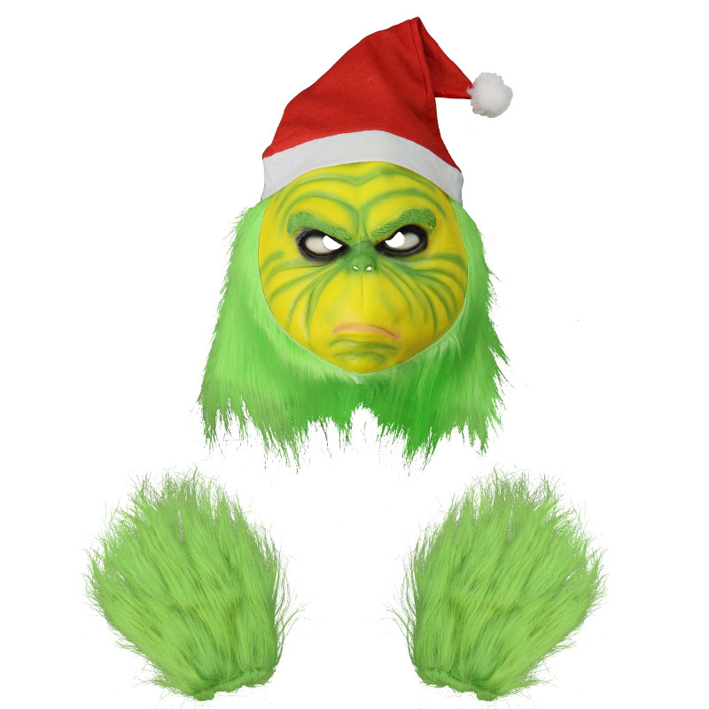 Grinch cara gorda cabello verde toque de cabeza de baile de máscaras transfronterizas en vivo máscaras navideñas divertidas props de fiesta