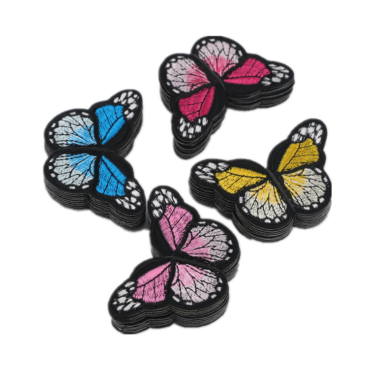 卡通蝴蝶刺绣布贴服装辅料diy背胶补丁贴绣花贴立体绣花