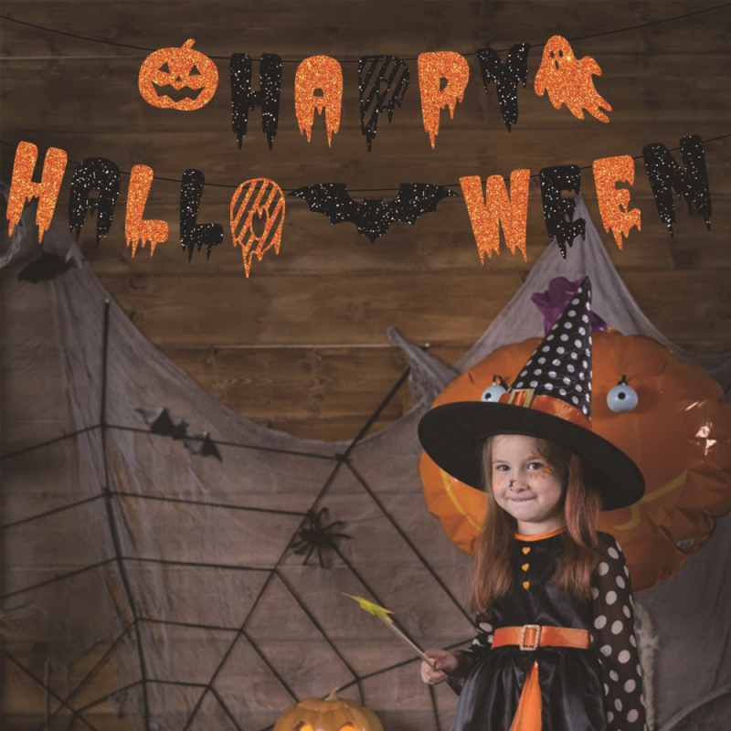 Fabricantes al por mayor decoración de fiesta de Halloween feliz Halloween tirar de banderas fantasmas calabazas espirales colgantes