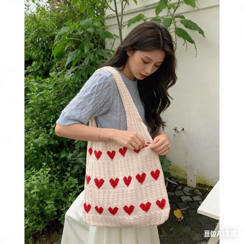 Crossbody Bag for Women, Heart-Shaped Tote Bag, Exquisite Yarn, Fresh and Simple, Fashionable Shoulder Shopping Bag, Woven Bag Crossbody Bag for Women, Heart-Shaped Tote Bag, Exquisite Yarn, Fresh and Simple, Fashionable Shoulder Shopping Bag, Woven Bag