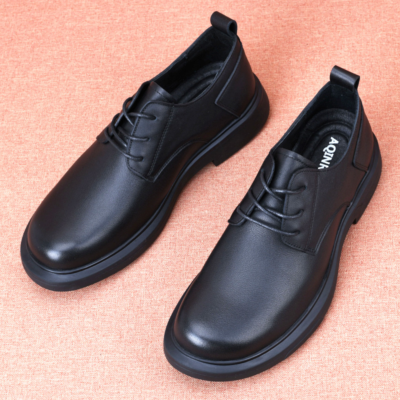 2026 New Men's Shoes, Genuine Leather, Breathable, First-Layer Cowhide, Casual Business Formal Shoes, Soft-Soled Work Lace-Up Leather Shoes for Men