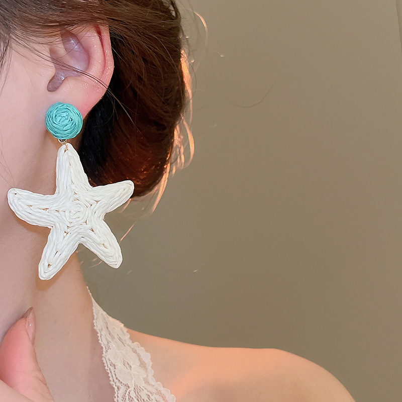 16g Weight Electroplated Gold Plating Process 316 Stainless Steel Ear Needle Material Drop Earrings Classification 1 Pair Quantity Daily Occasion raffia, Iron Material Starfish Pattern Women's Gender Marine Style Style 1 Pair Marine Style Starfish Raffia Iron Drop Earrings 12