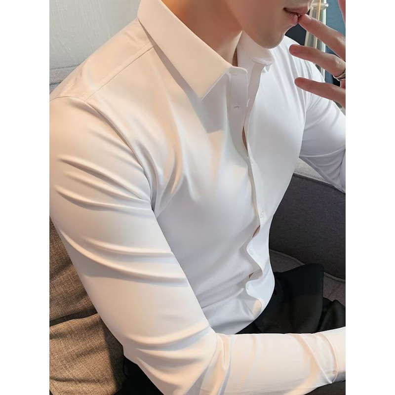 免烫休闲衬衫男长袖修身商务冰丝无痕垂感衬衣百搭寸衫秋季新品
