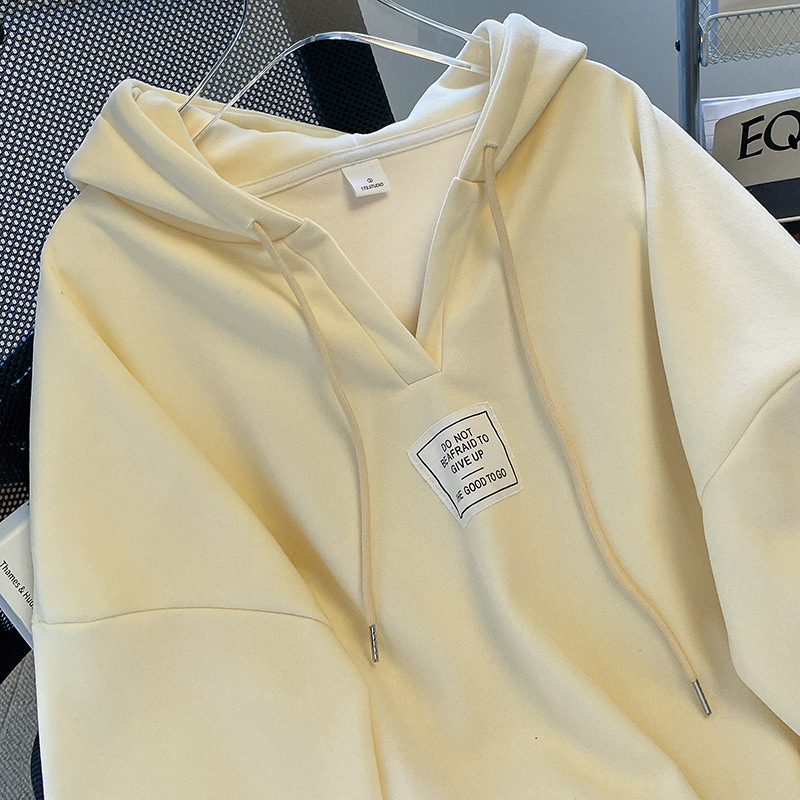 Women's Clothing new arrivals plus velvet thickened women's sweatshirt long sleeve hooded V neck jacket fashionable Korean style winter tops_voghion.com