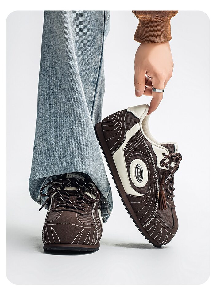 Giày sneaker nam da tổng hợp cổ thấp đế phẳng, kiểu giày tập luyện thể thao — Màu xanh da trời, màu nâu, đen chi tiết 11