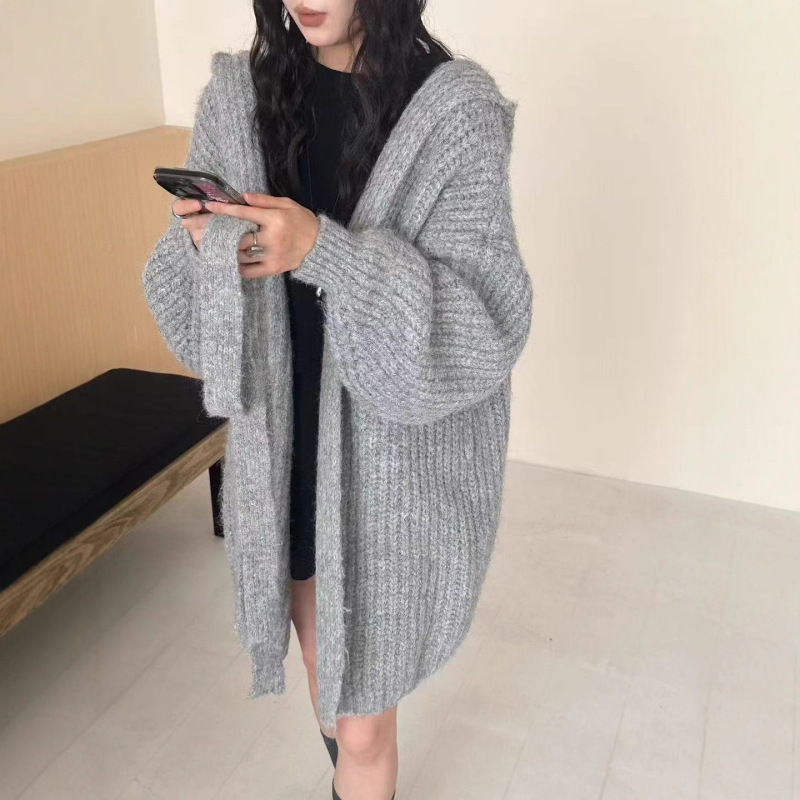 韩系高级感v领开衫毛衣外套女秋冬新款宽松慵懒收腰绑带针织上衣|undefined