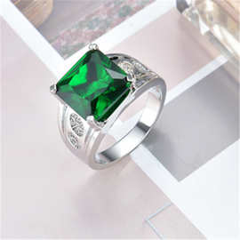 亚马逊热卖热卖戒指简约时尚方形镶嵌锆石男女款银饰指环批发