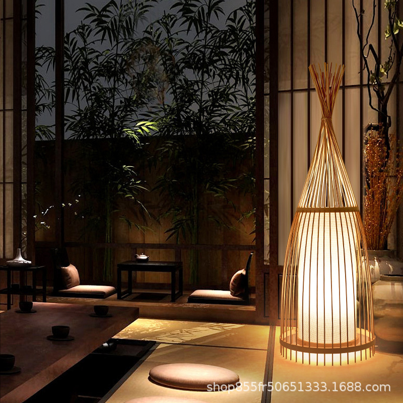 Internet celebrity bamboo woven floor lamp Japanese creative guest living room tea room bedroom beauty decoration Hotel B & B bedside table lamp Internet celebrity bamboo woven floor lamp Japanese creative guest living room tea room bedroom beauty decoration Hotel B & B bedside table lamp