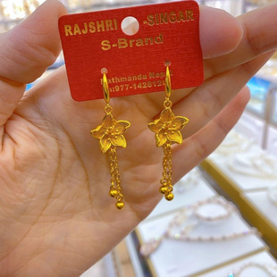 Authentic New Exquisite Fashion Gold Flower Earrings Jewelry Earrings Tassel High-end Personality All-match Simple Mother