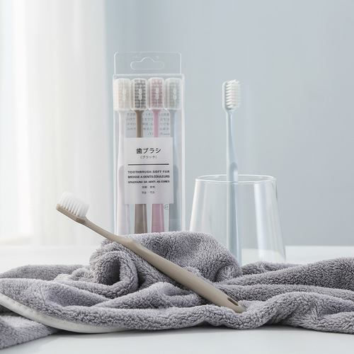 Japanese unprinted macarons, the same style for adults with fine soft hair, Japanese style simple 4 toothbrushes, ceramic color handle toothbrushes
