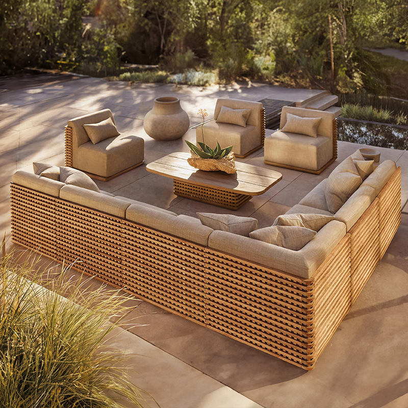 Mesa y silla de teca al aire libre, terraza de hotel, patio, diseño a prueba de agua y protección solar, jardín al aire libre, mesa y silla de madera maciza