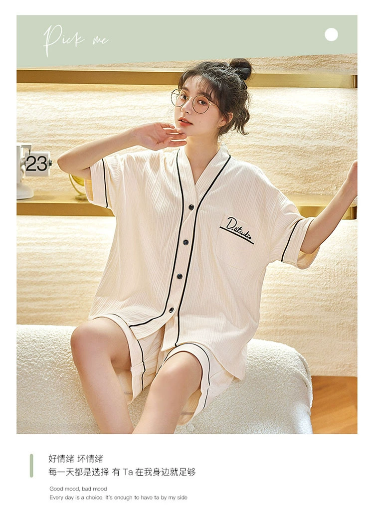 SLPBELY Summer Cotton Women Pajamas Set Homesuit V Neck Short Sleeve Cardigan Nightwear Pyjamas Sleepwear Sleepwear With Shorts ladies pyjamas sets