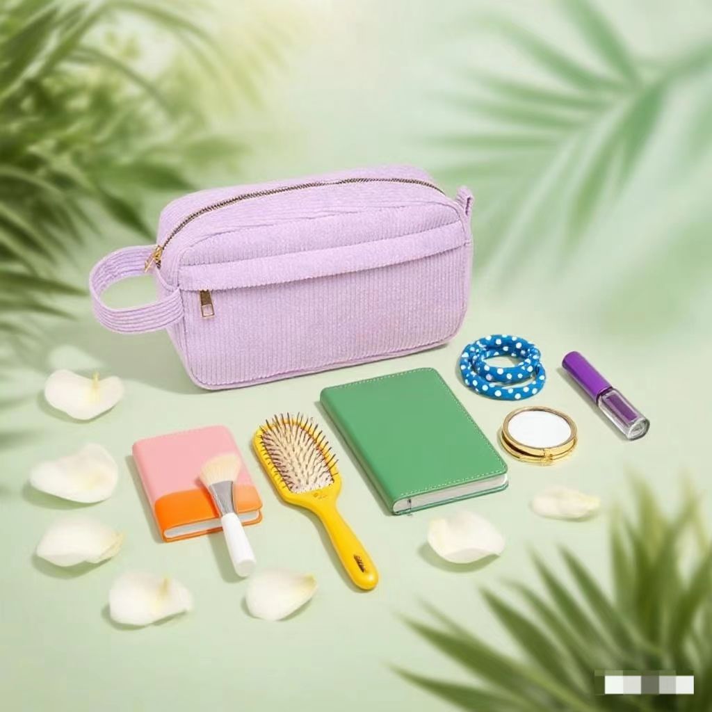 新款灯芯绒化妆包时尚简约迷你便携式化妆品口红收纳包手提大容量