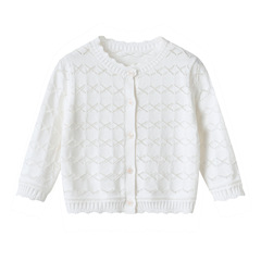 嬰兒空調衫2024夏秋新款薄款女童開衫純棉針織鏤空毛衣透氣外套