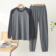 男士德绒睡衣两件套休闲宽松大码加绒保暖长袖插肩袖家居服套装冬