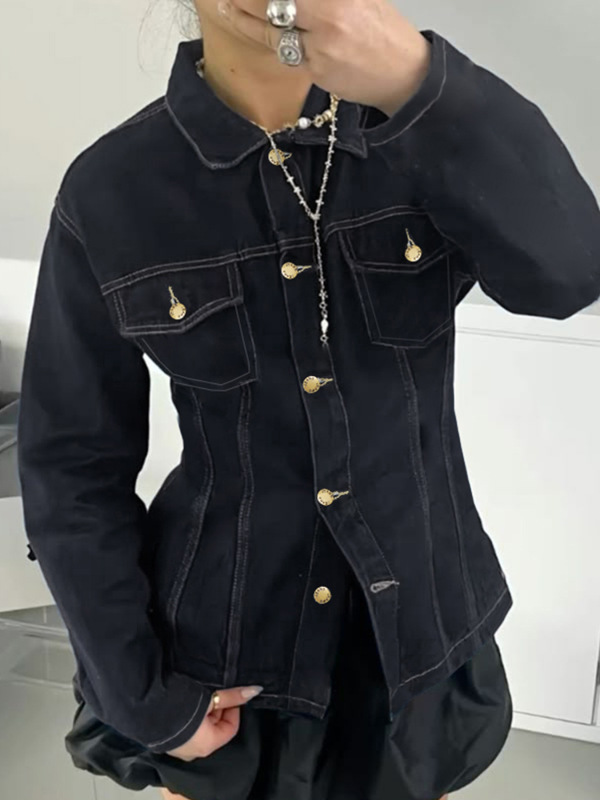 欧美跨境新款休闲时尚设计显瘦修身长袖外套收腰分割牛仔衬衫外套|undefined