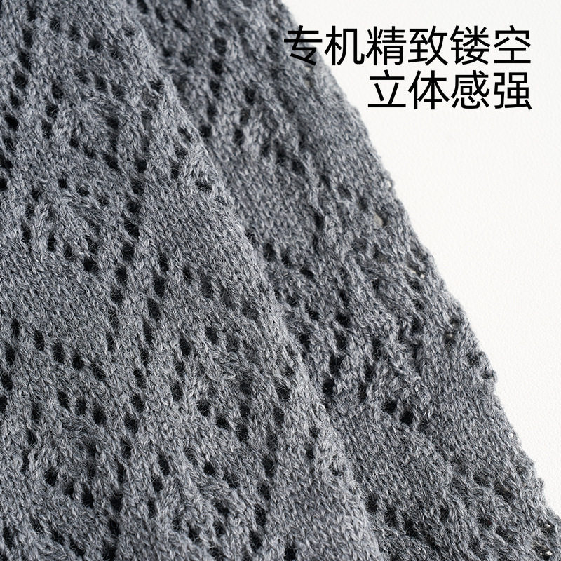 2025秋冬新款镂空网眼中筒女保暖袜套日系堆堆袜黑色袜套针织袜套|undefined