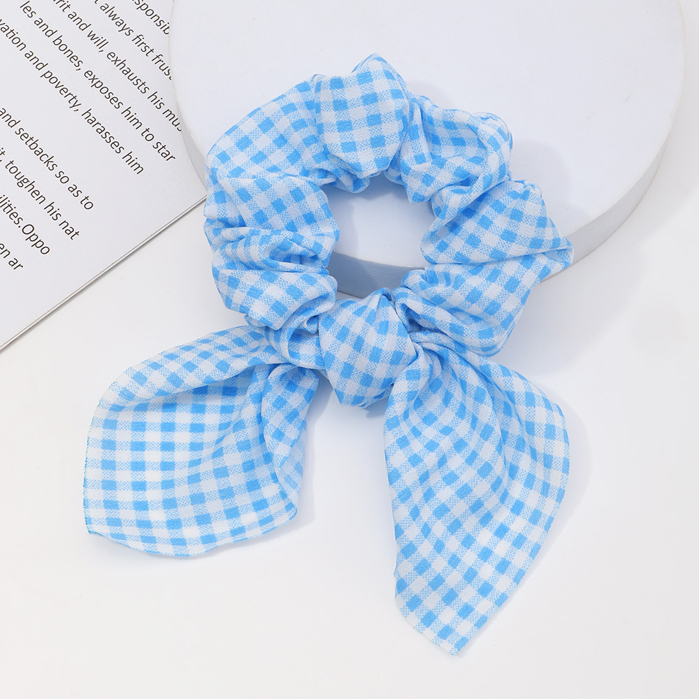 Korean Fashion Style New Blue Plaid Floral Wave Dot Hair Scrunchies display picture 7
