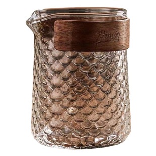 Household ins style glass tea cup Japanese style wood chip insulated fish scale glass anti-scald wooden ring coffee cup cup cover