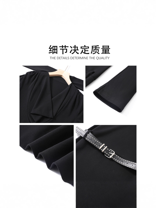 2025早秋黑色长袖连衣裙女短款御姐包臀小黑裙子修身辣妹纯欲穿搭|undefined