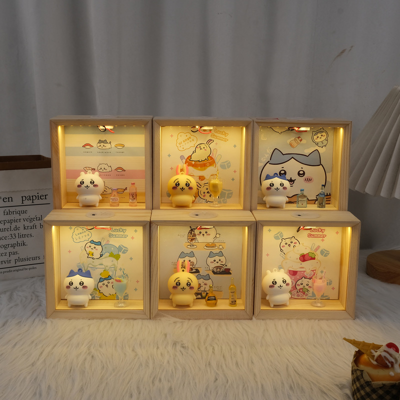 Jiyikawa Night Light Cross-Border Decorative Items for Bedroom and Home, Cartoon Decoration, Wooden Gift for Birthday Couples