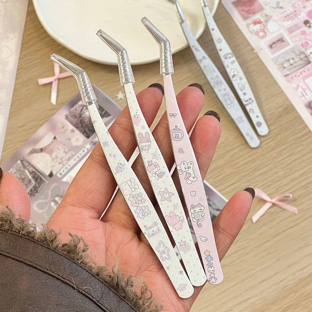 Vintage Cute Animal High-Precision Tweezers Student DIY Journal Sticker Tape Tool Multifunctional Eyelash Tweezers