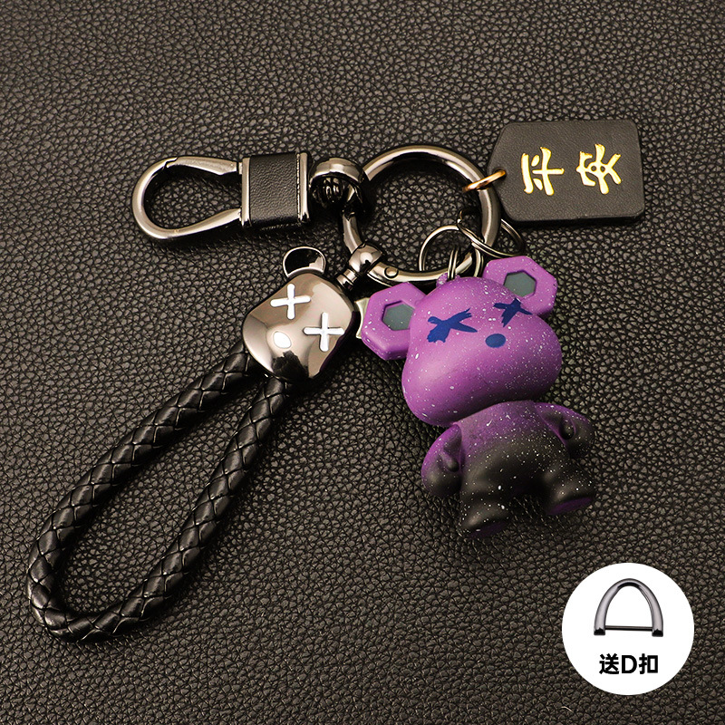 Cross-border Lightning Bear Car Llavero de silicona Colgante de oso violento Cuerda de mano Llavero de cuero de alta gama Fu