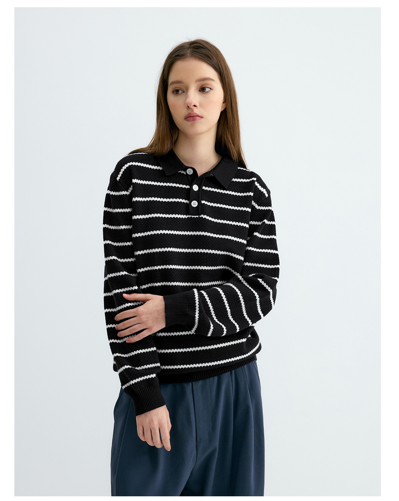 UNF Striped 300g Loose Polo Sweater