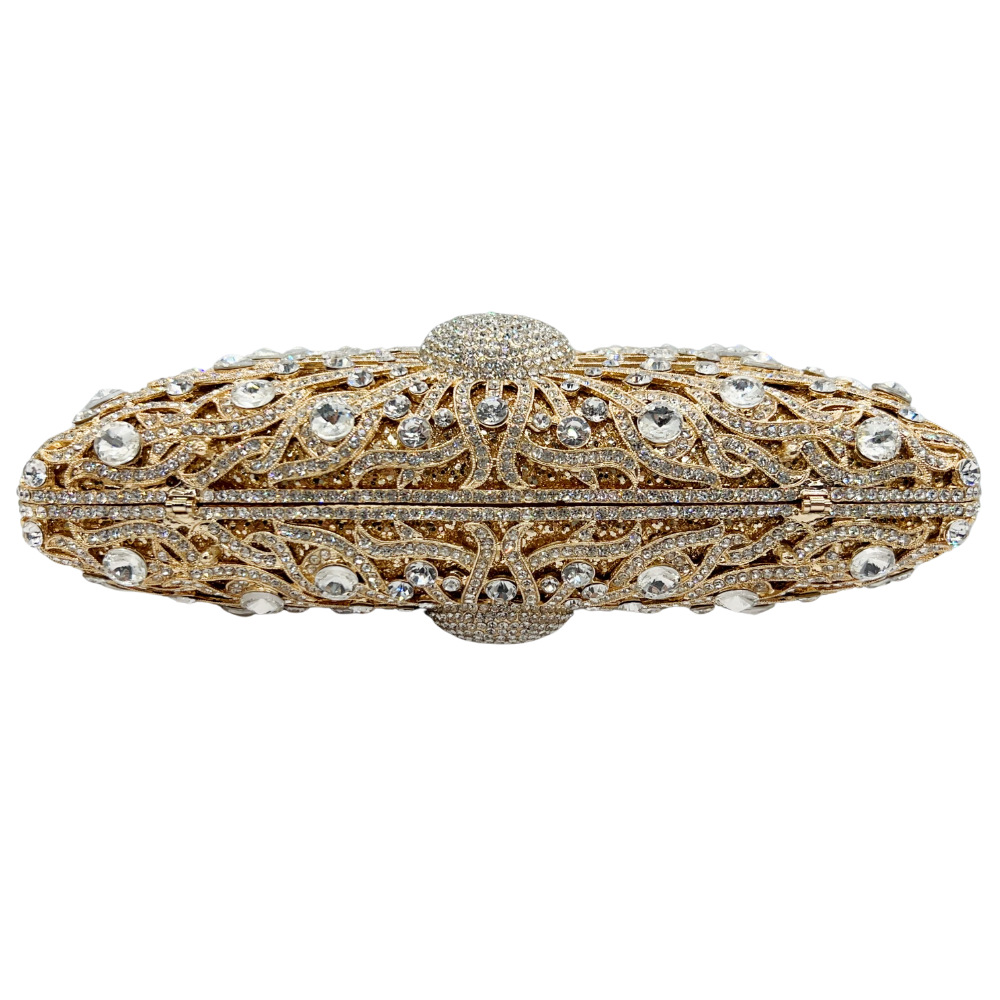 Túi clutch nữ đính đá hình con công rỗng dạ hội — Đen xanh lục, Xanh vàng, Nền vàng kim cương trắng, Vàng hồng chi tiết 14