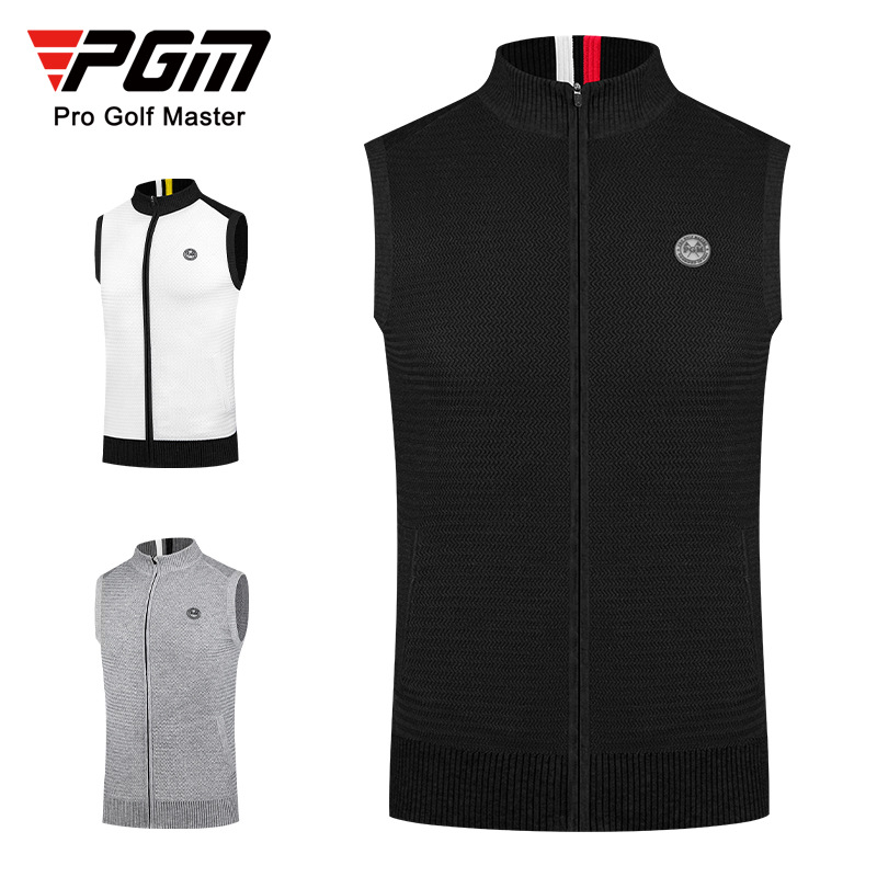 Áo vest len nam cổ đứng PGM – ấm áp mùa thu đông — YF501-màu xám, YF501-Đen, YF501-màu trắng