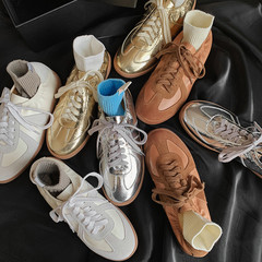 全牛皮休閒單鞋女德訓鞋早春新品圓頭小白鞋平底鞋女式休閒單鞋潮