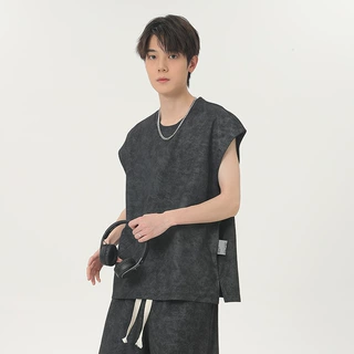 大码男士坎肩T袖百搭2024新款大码休闲运动上衣扎染无袖大码男士