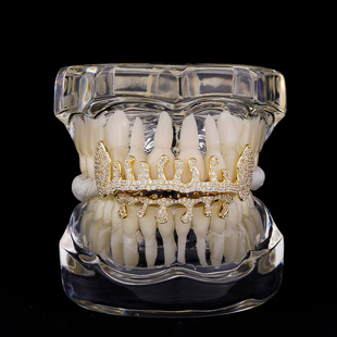 Personalized water drop false teeth irregular full diamond gold plated real gold tide male rap super cool accessories factory outlet