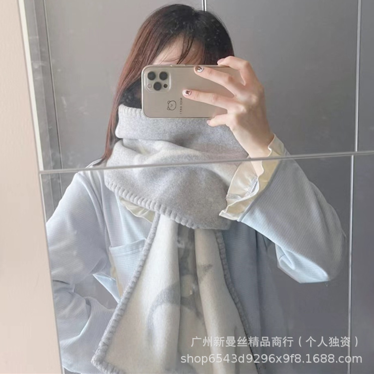 经典百搭渐变咖啡色羊毛围巾女秋冬季加厚双面长款羊绒披肩两用|undefined